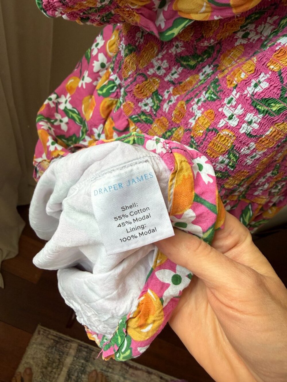 Draper James Dress 2X Pink Citrus Floral Puff Sleeve Smocked Mini - Picture 6 of 8